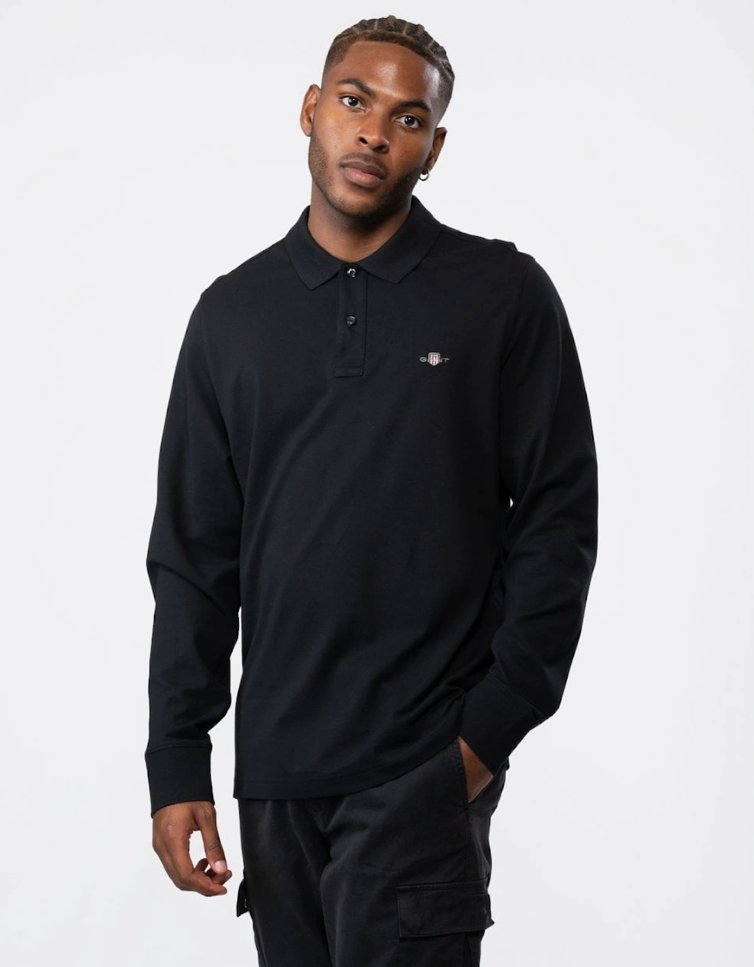 Gant Men's GANT Mens Regular Fit Long Sleeve Shield Logo Pique Rugger - 5 Black