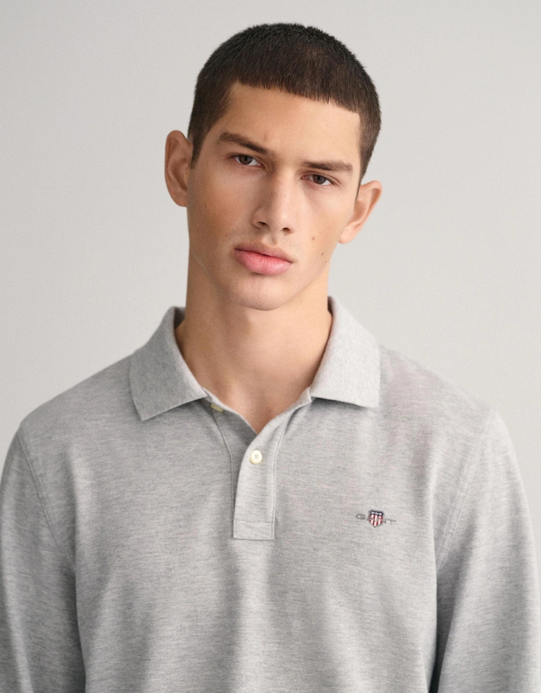 Mens Regular Fit Long Sleeve Shield Logo Pique Rugger