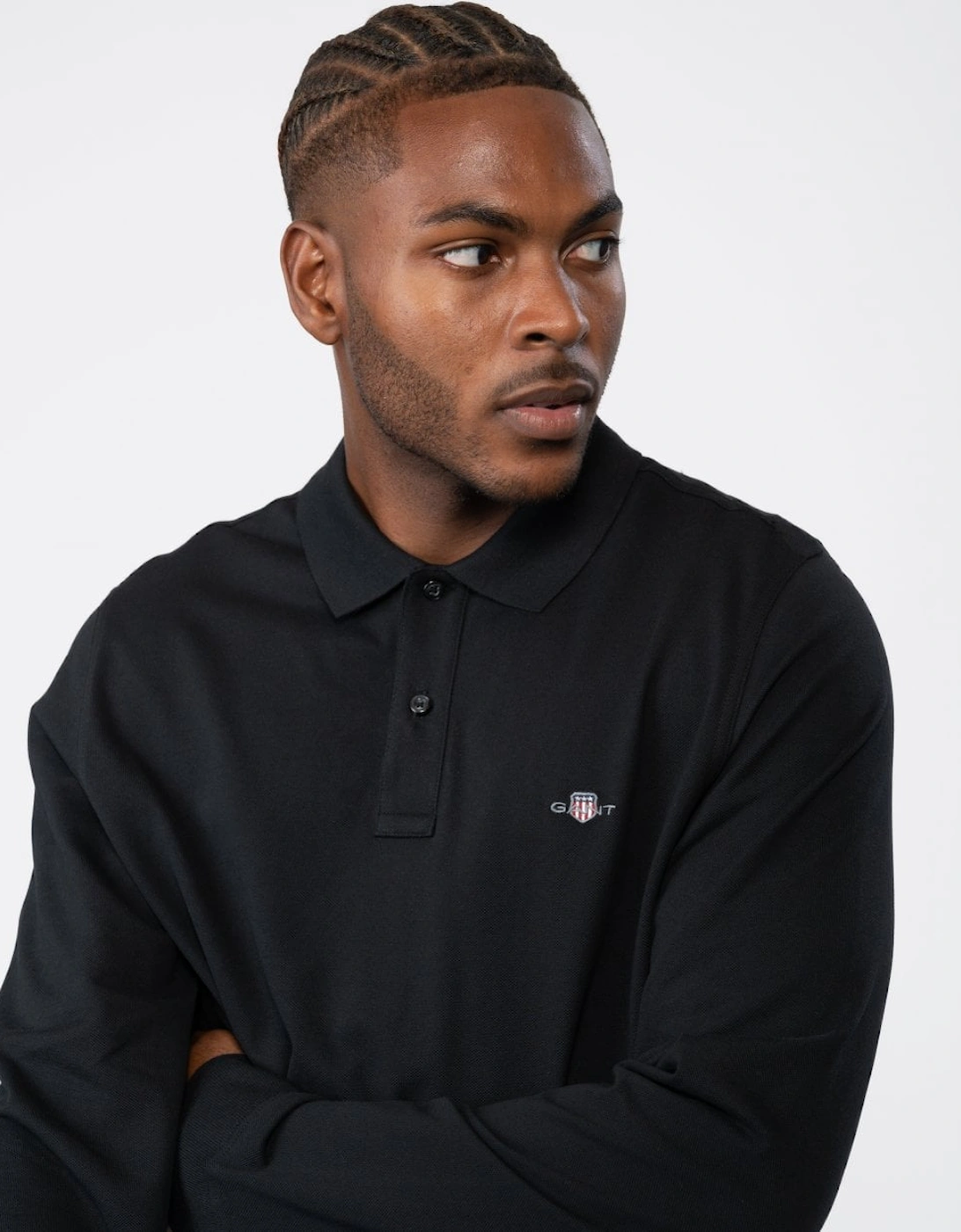 Mens Regular Fit Long Sleeve Shield Logo Pique Rugger