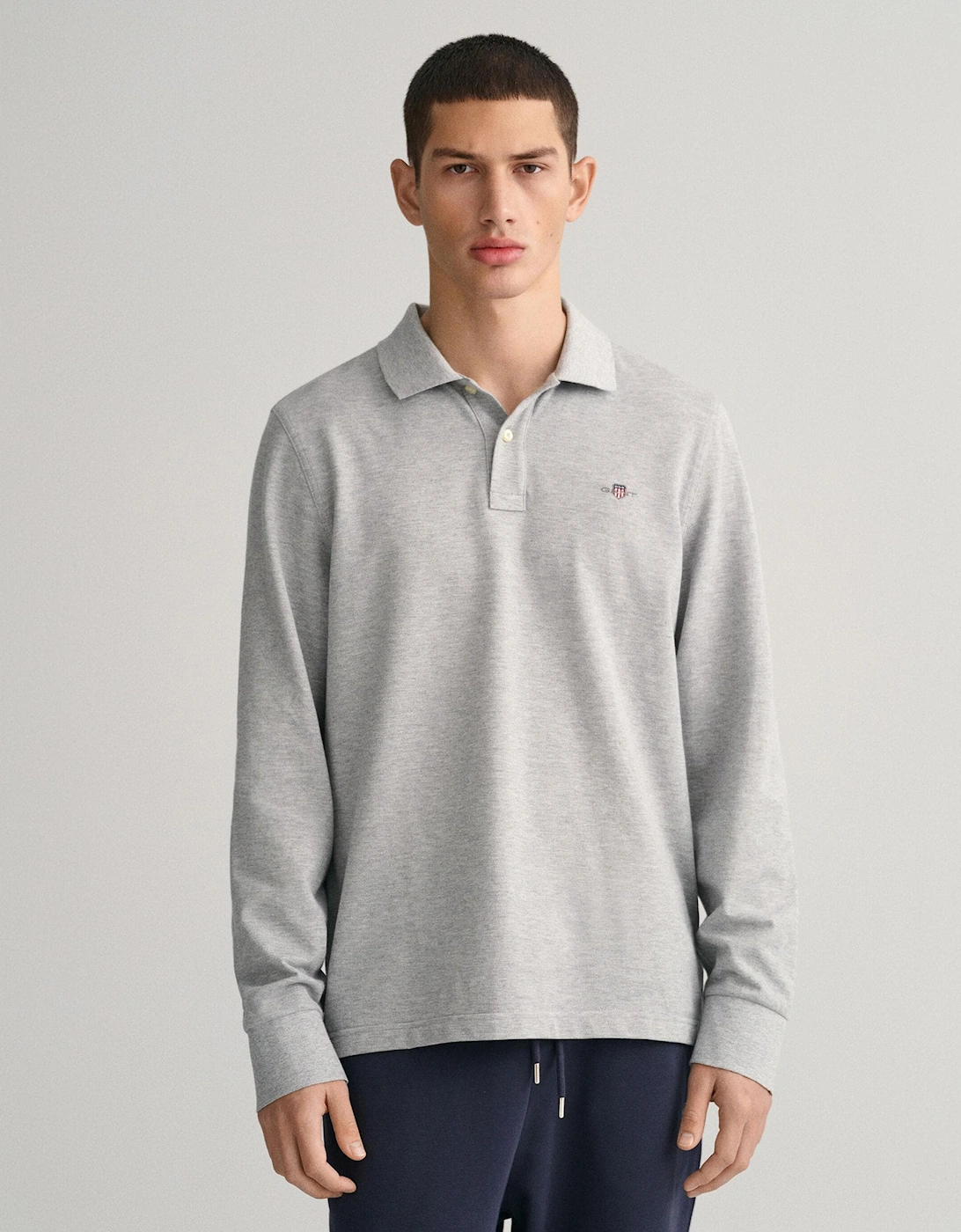 Mens Regular Fit Long Sleeve Shield Logo Pique Rugger, 5 of 4