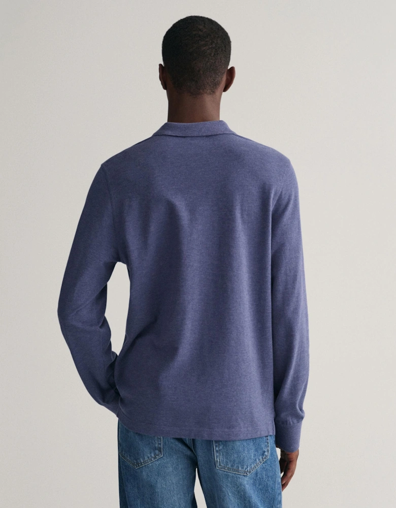 Mens Regular Fit Long Sleeve Shield Logo Pique Rugger