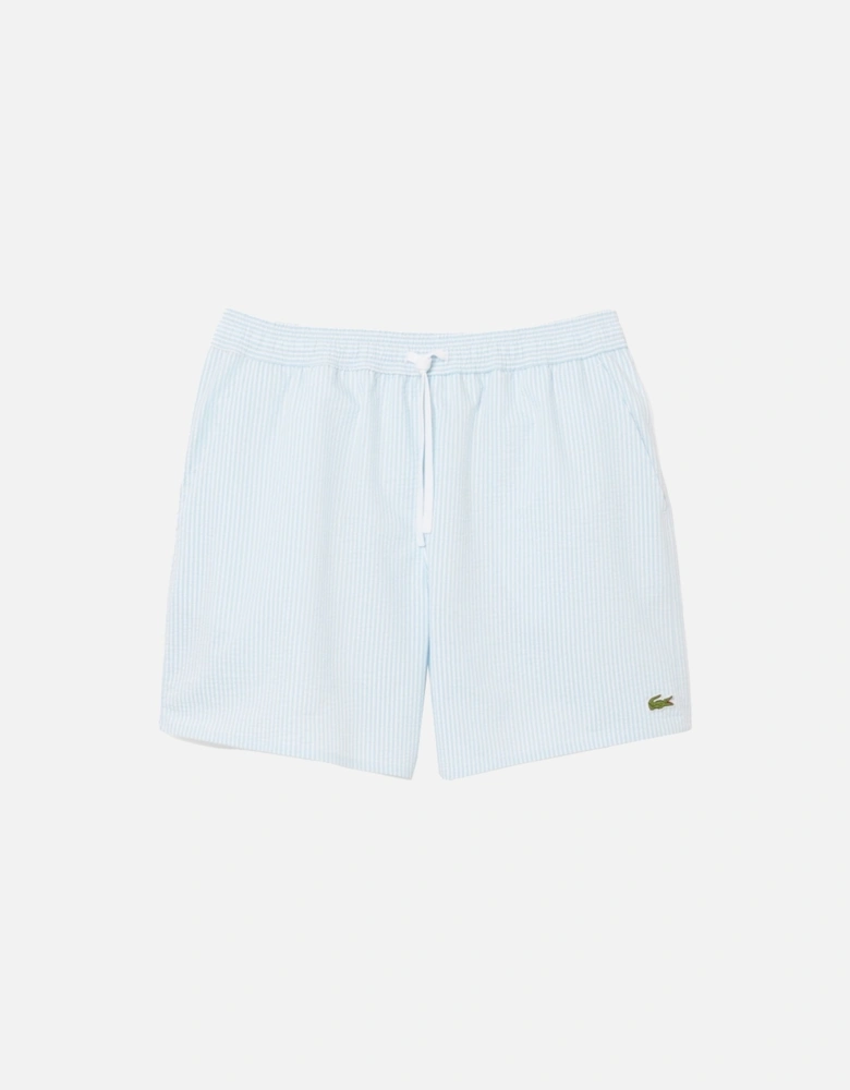 Mid Length Striped Textured Swim Shorts Blue/White