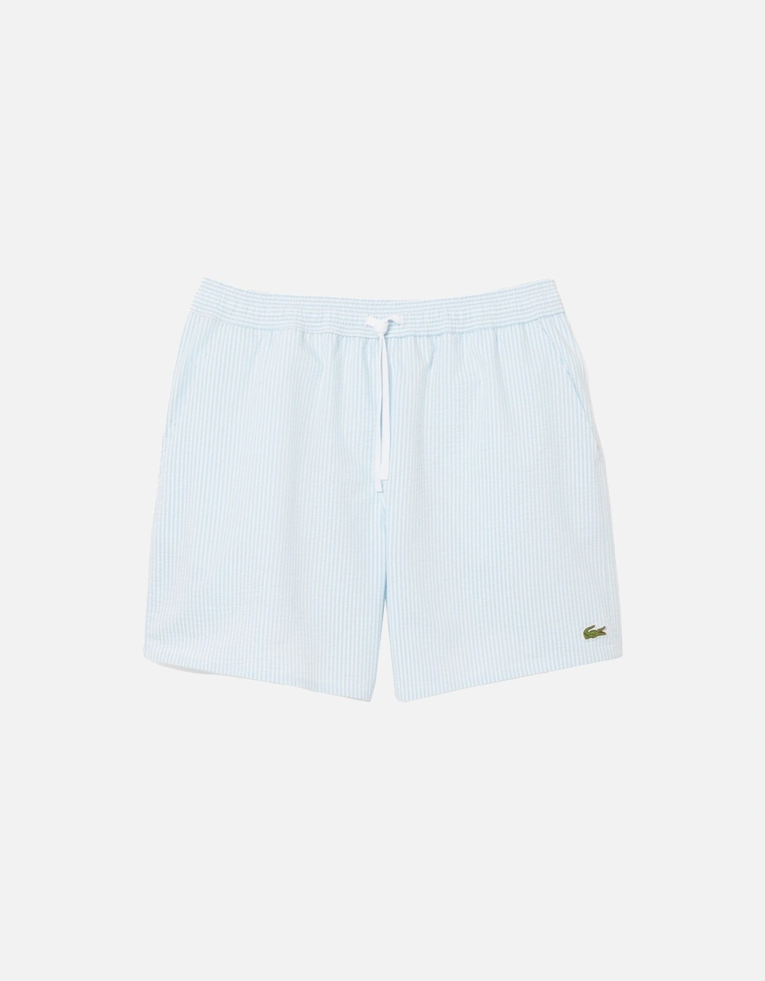 Lacoste Men's Blue Mid Length Striped Textured Swim Shorts /White - : 35/34/32 L