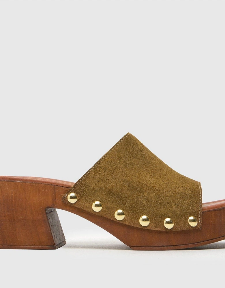 Via Suede Clog Sandal - Khaki