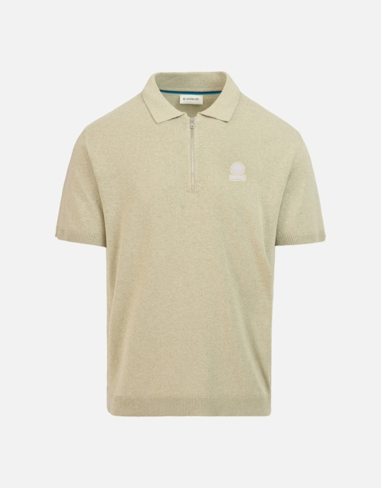 Zip Up Knitted Polo Stone