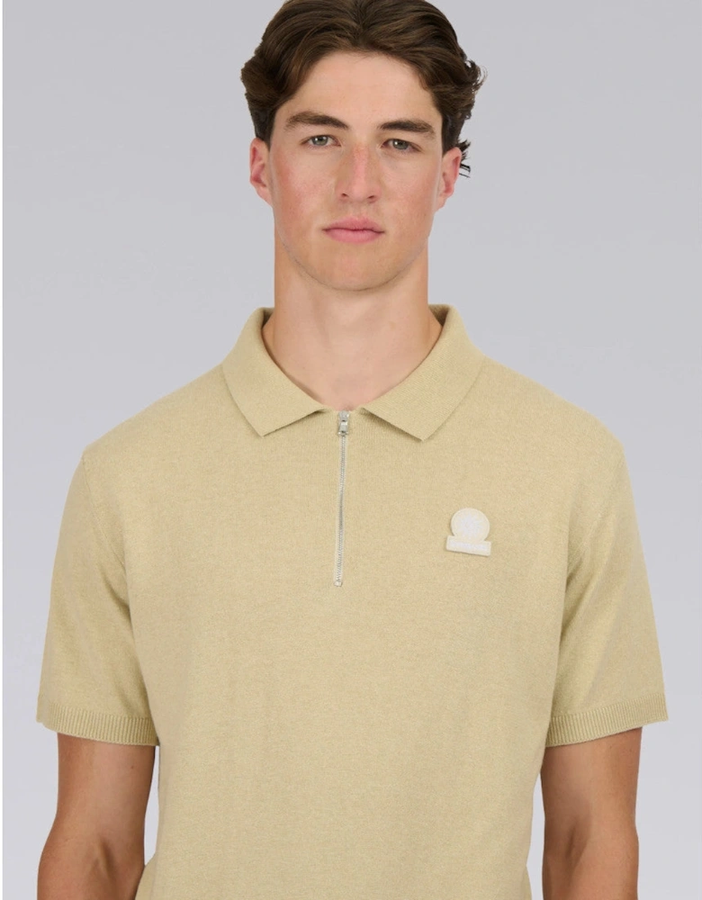 Zip Up Knitted Polo Stone