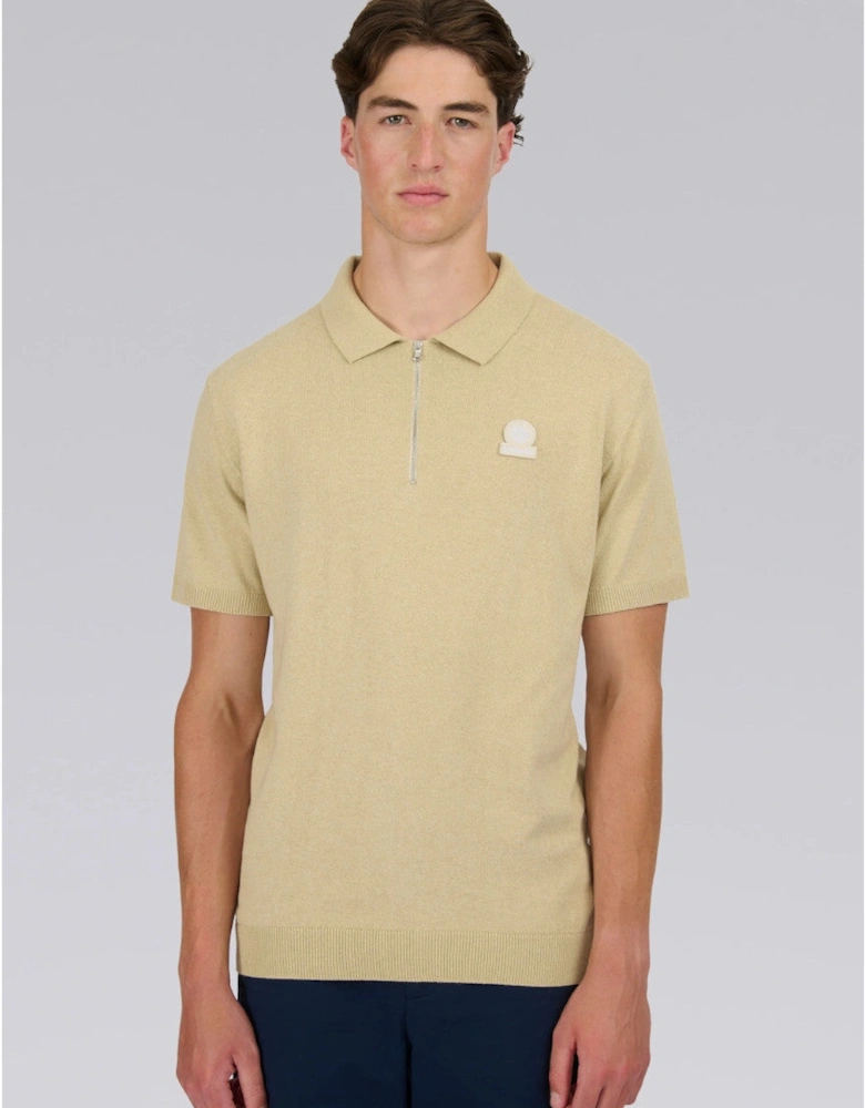 Zip Up Knitted Polo Stone