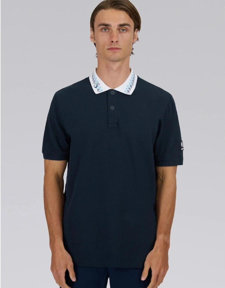 Embroidered Collar Polo Shirt Navy