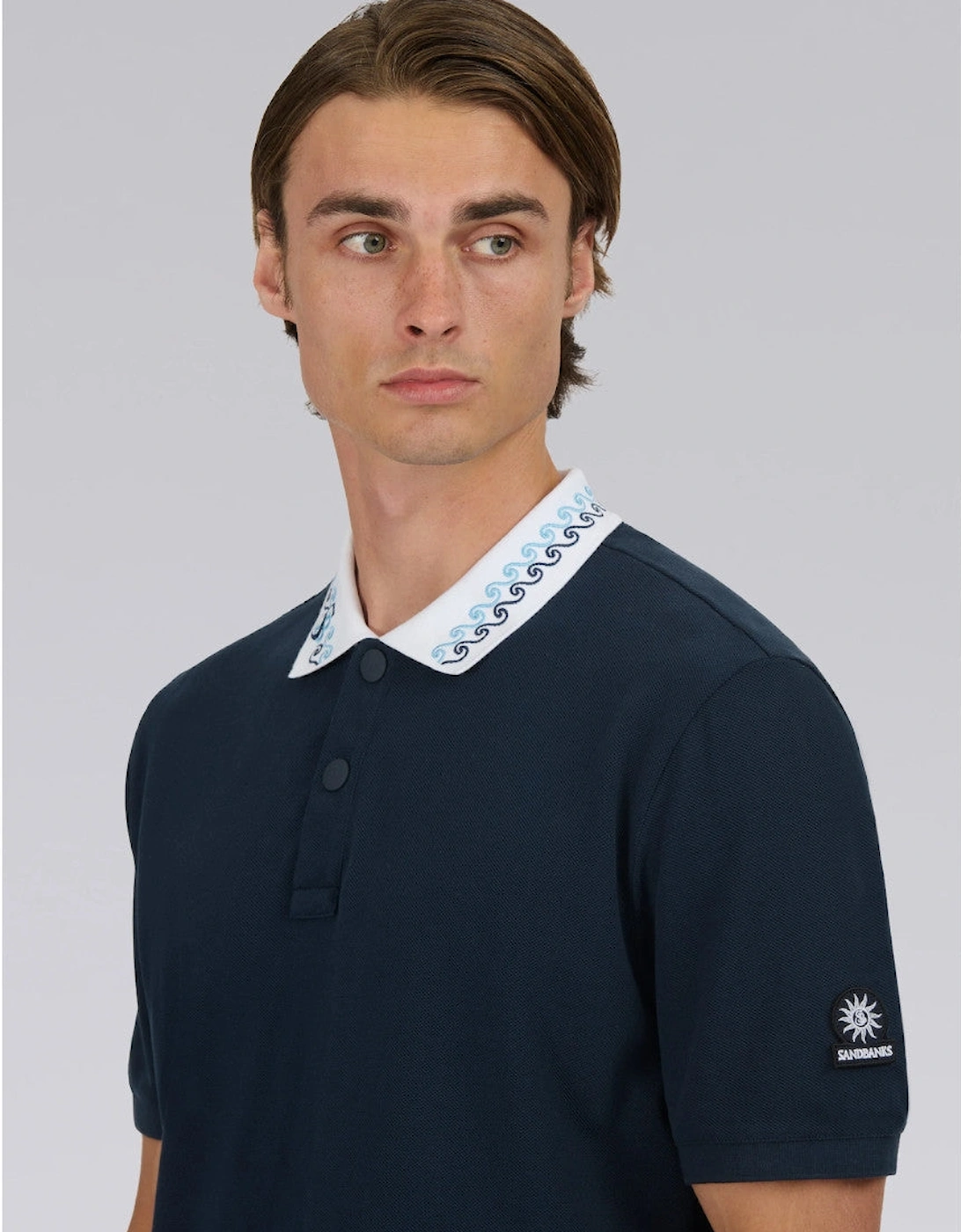 Embroidered Collar Polo Shirt Navy