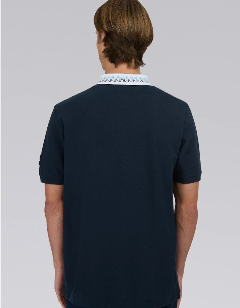 Embroidered Collar Polo Shirt Navy