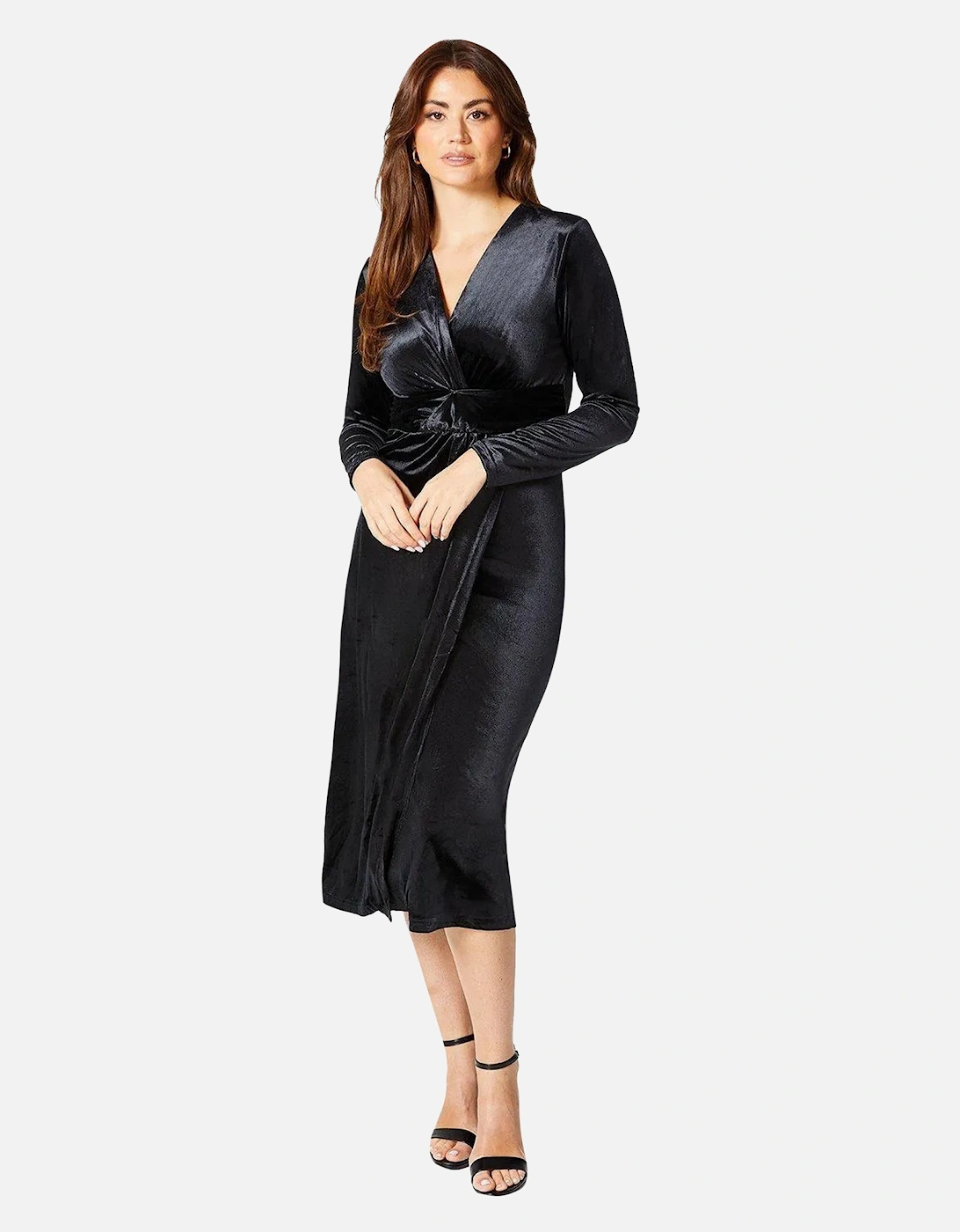 Womens/Ladies Velvet Twist Waist Midi Dress, 4 of 3