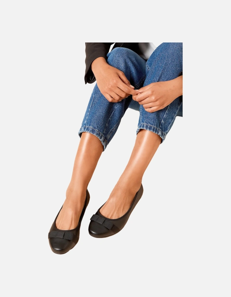 Womens/Ladies Paris Bow Detail Wide Ballerina Flats