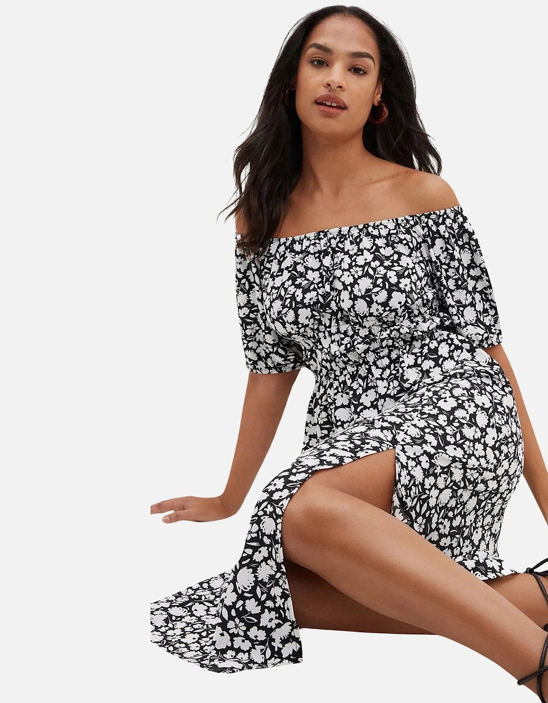 Womens/Ladies Floral Bardot Midi Dress, 4 of 3