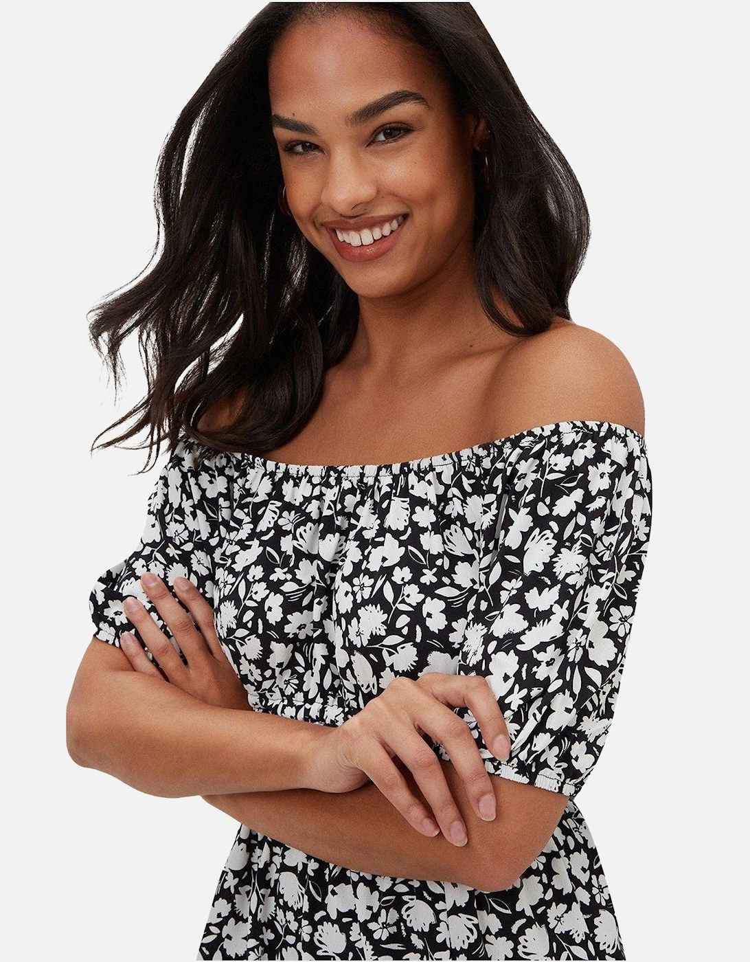 Womens/Ladies Floral Bardot Midi Dress