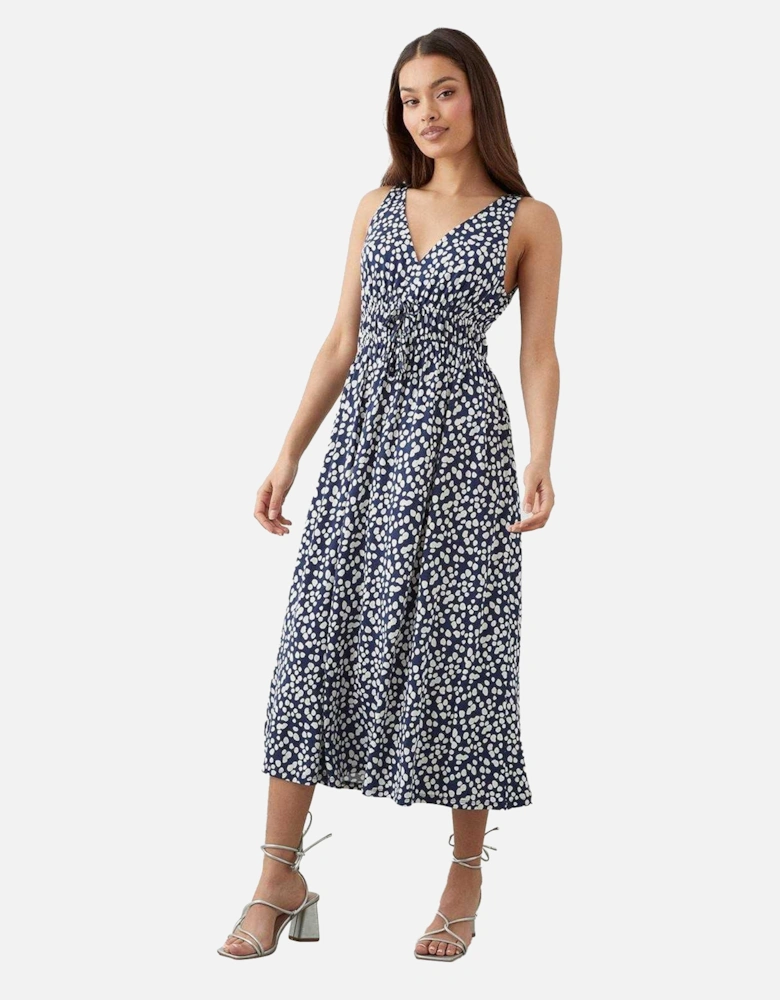 Womens/Ladies Spotted Front Tie Petite Sleeveless Midi Dress
