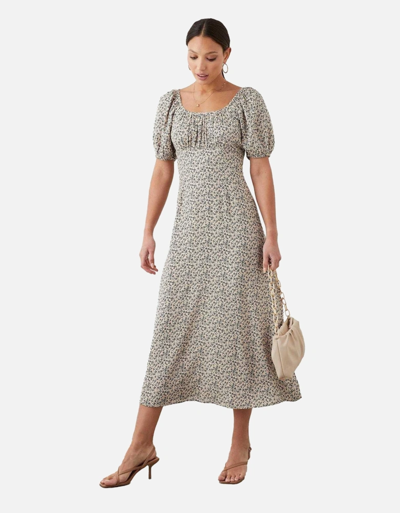 Womens/Ladies Ditsy Print Ruched Midi Dress