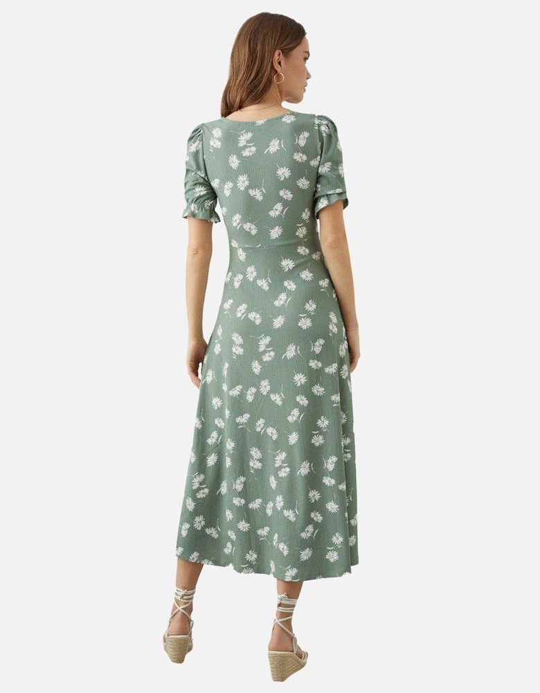 Womens/Ladies Ditsy Print Short-Sleeved Midi Dress
