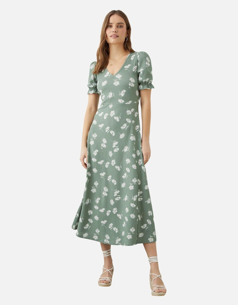 Womens/Ladies Ditsy Print Short-Sleeved Midi Dress