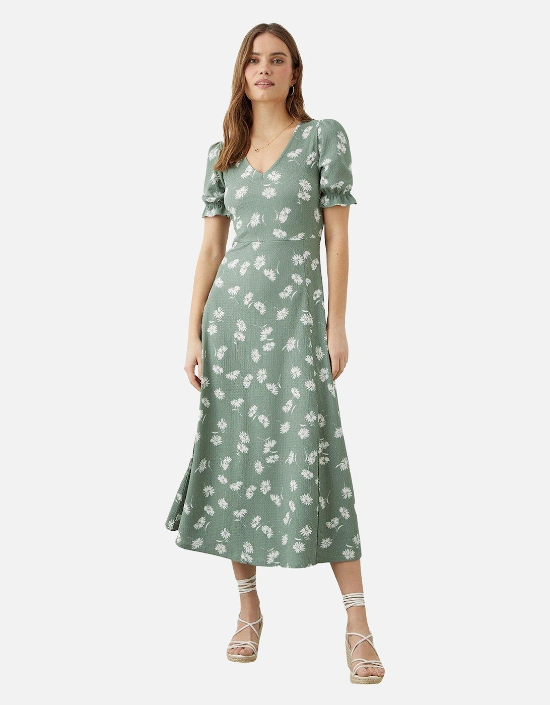 Womens/Ladies Ditsy Print Short-Sleeved Midi Dress, 6 of 5