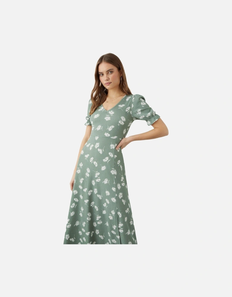 Womens/Ladies Ditsy Print Short-Sleeved Midi Dress