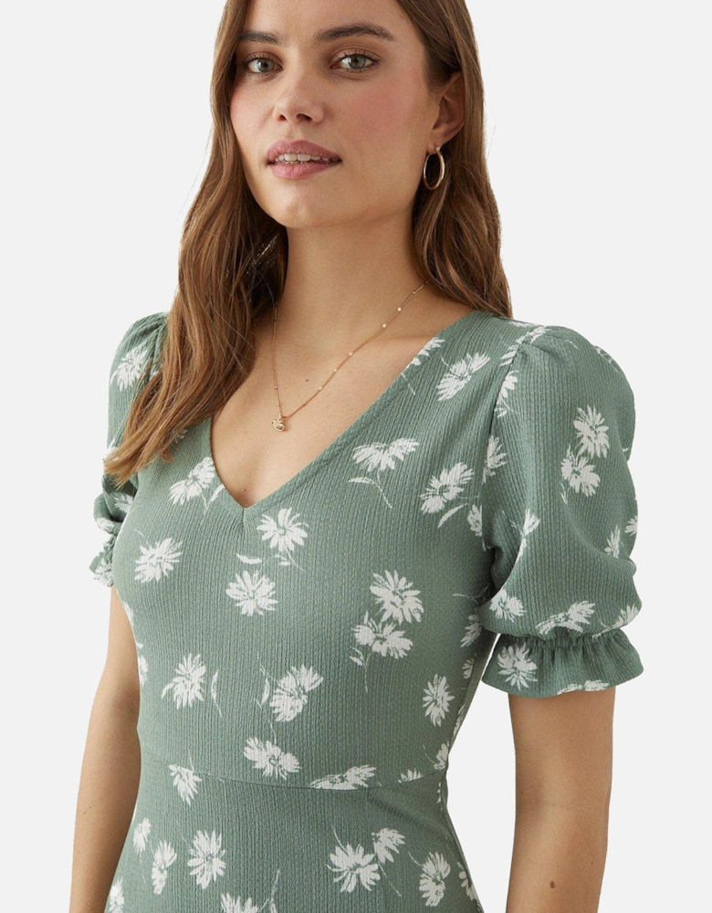 Womens/Ladies Ditsy Print Short-Sleeved Midi Dress