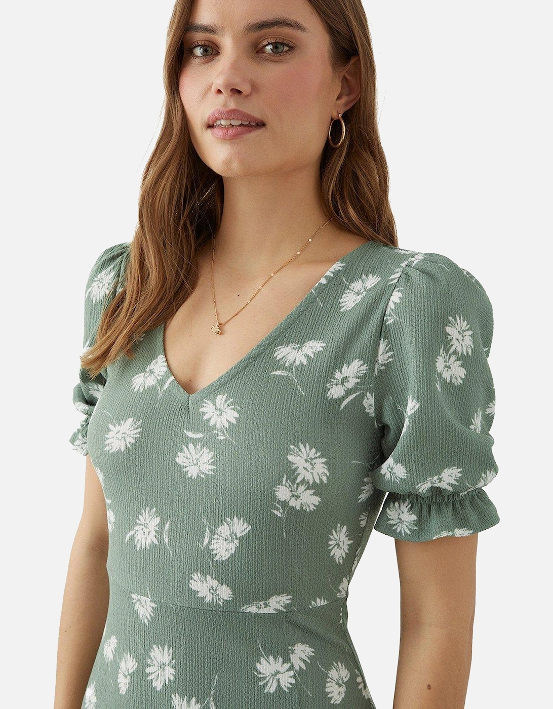 Womens/Ladies Ditsy Print Short-Sleeved Midi Dress