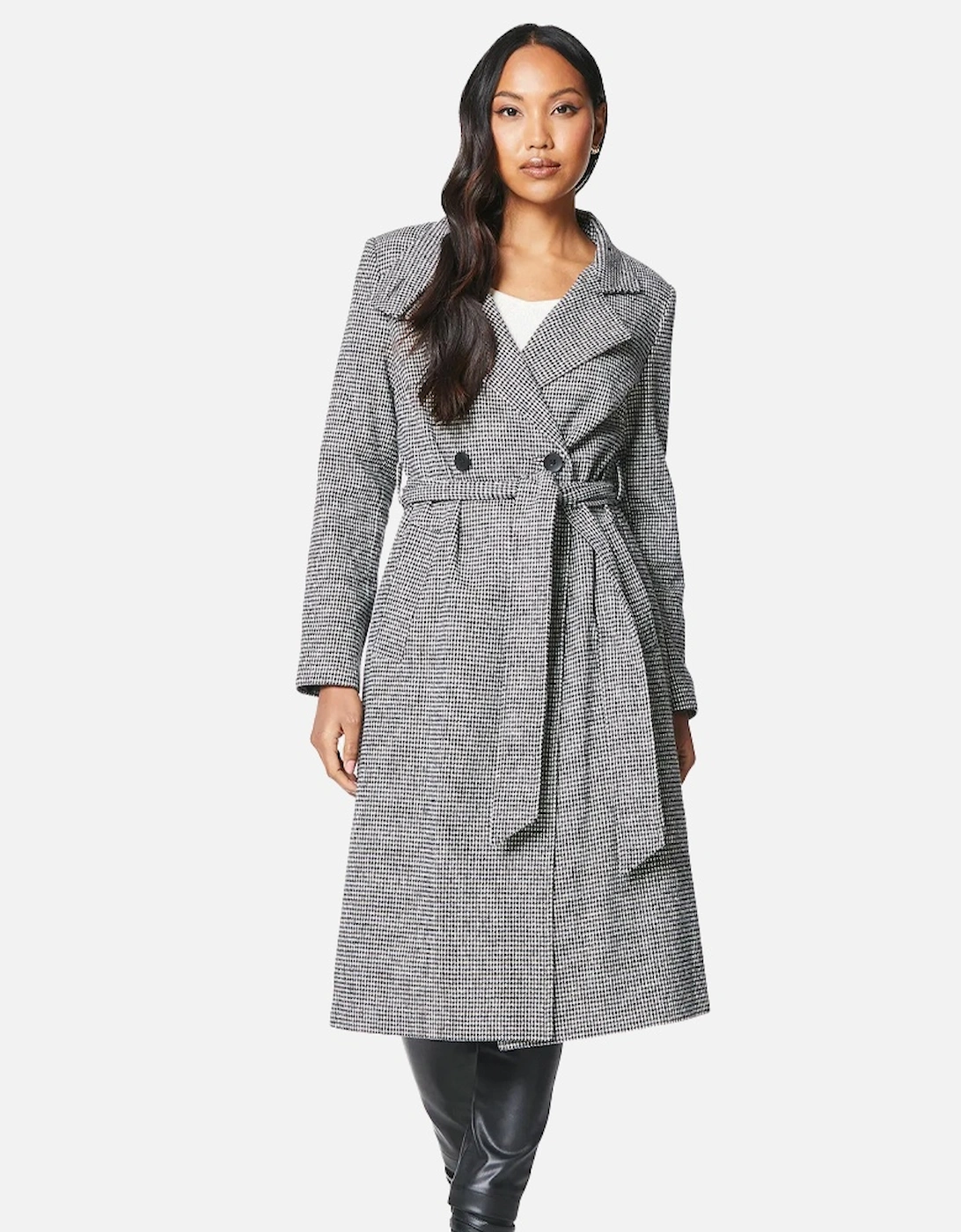 Womens/Ladies Checked Wrap Belted Coat, 4 of 3