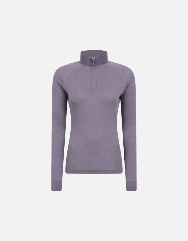 Womens/Ladies Merino Wool Zip Neck Thermal Top