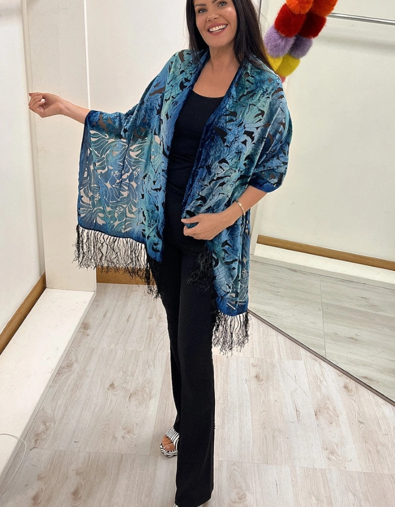 Teal Silk Blend Devore Scarf