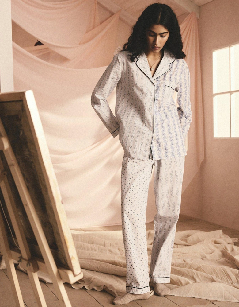 Print Mix Button Up Pyjamas - Blue