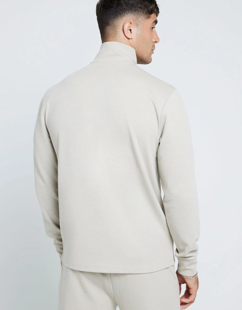 Slim Smart Pique Funnel Neck 1/4 Zip Sweat - Beige