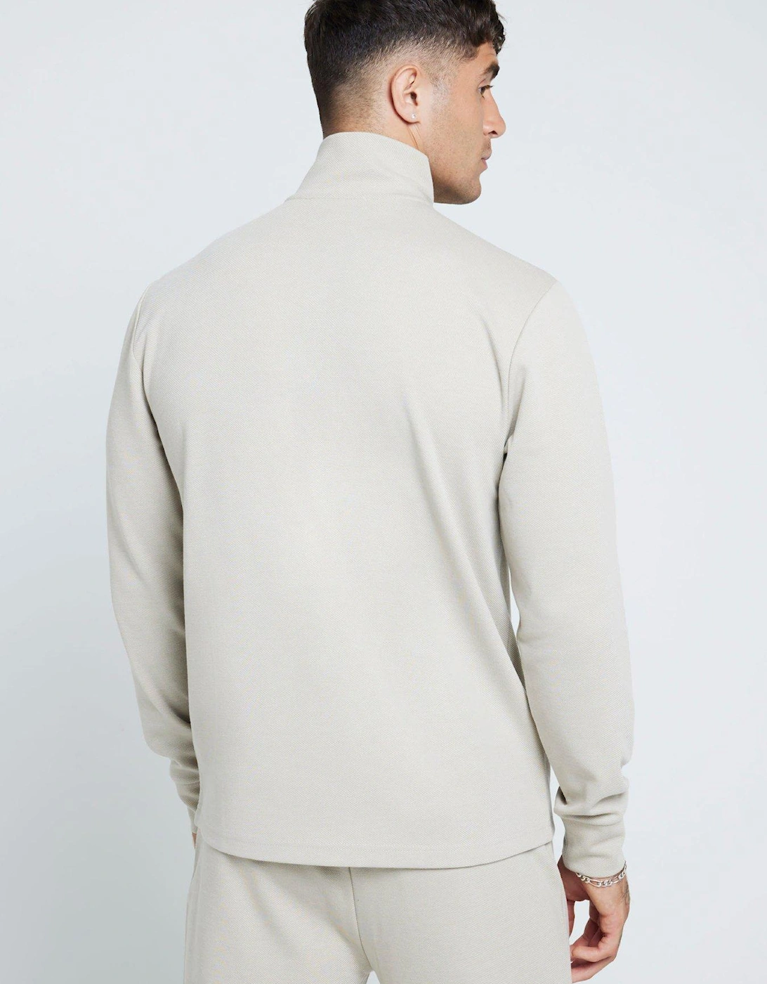 Slim Smart Pique Funnel Neck 1/4 Zip Sweat - Beige