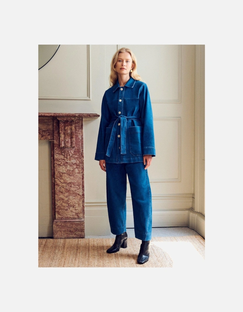 Macy Denim Longline Belted Jacket - Blue