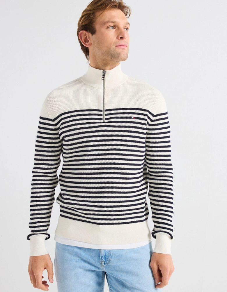 Racking Structure Zip Mock Knitted Jumper - Cream