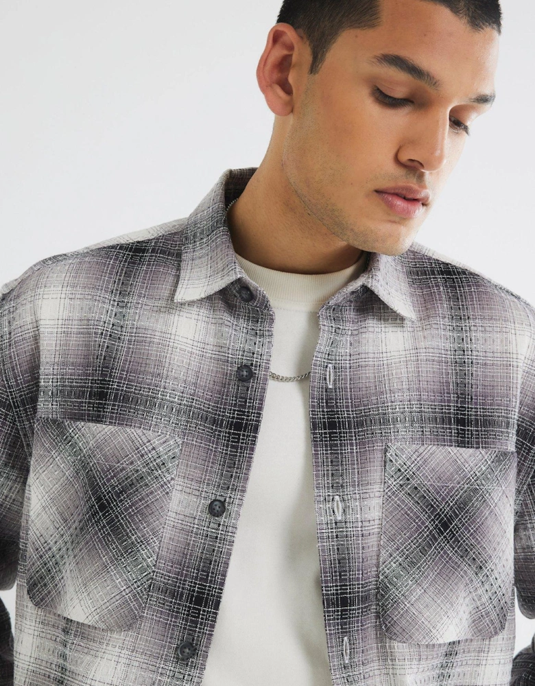 2 Pocket Waffle Check Long Sleeve Shirt - Black