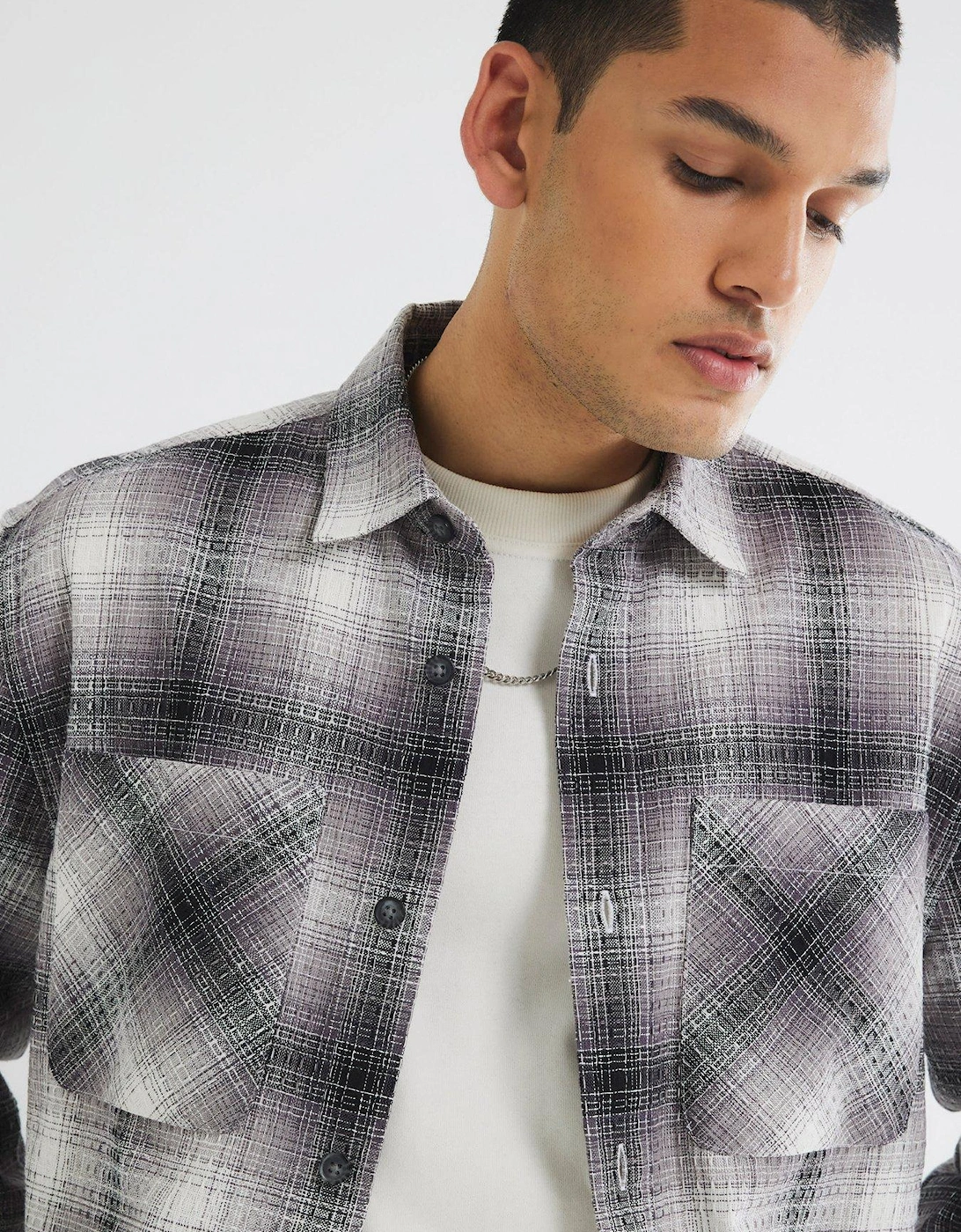 2 Pocket Waffle Check Long Sleeve Shirt - Black