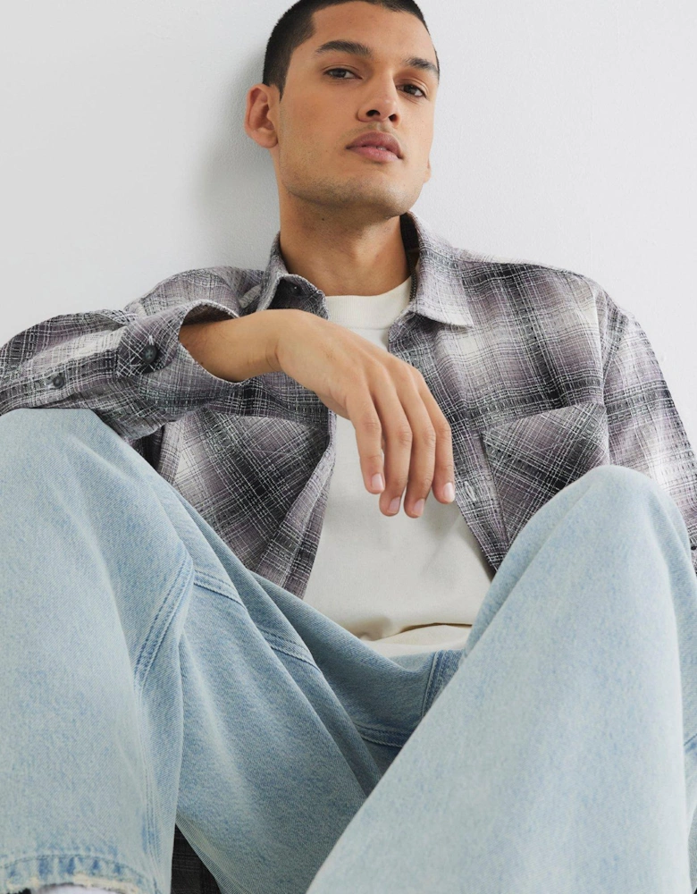 2 Pocket Waffle Check Long Sleeve Shirt - Black