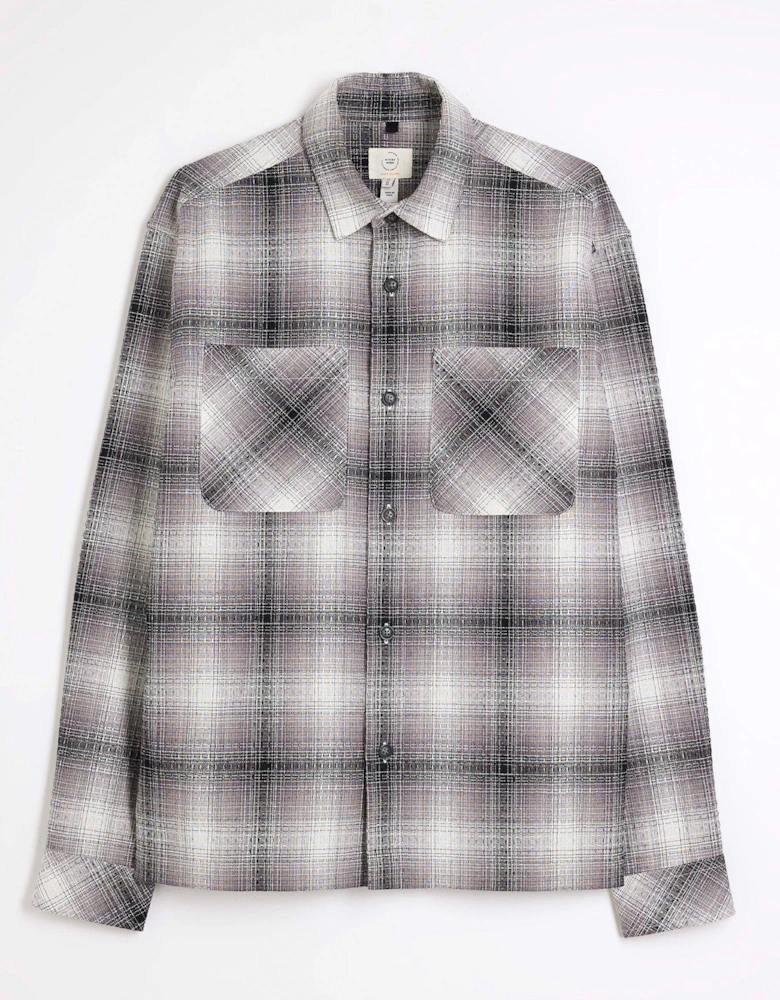 2 Pocket Waffle Check Long Sleeve Shirt - Black