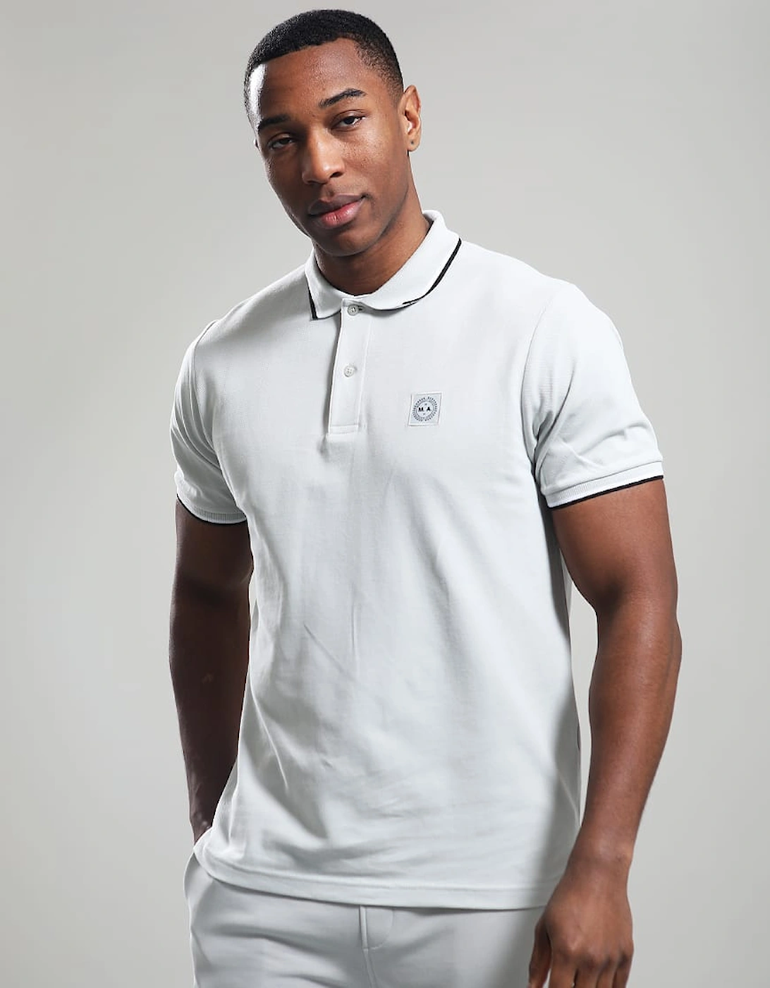 Marshall Artist Men's Siren Tipped Polo Shirt - Dove Grey - White - Size: 44