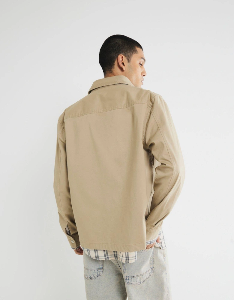Long Sleeve Clean Zipper Shirt - Beige