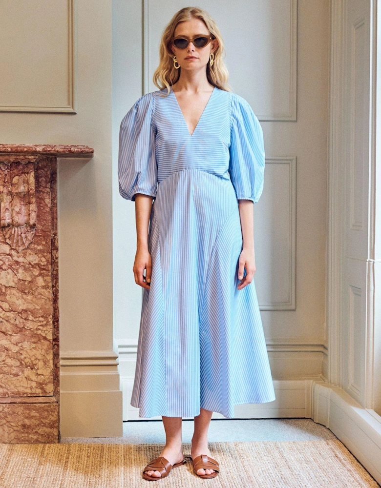 Mila Full Sleeve Stripe Dress - Blue