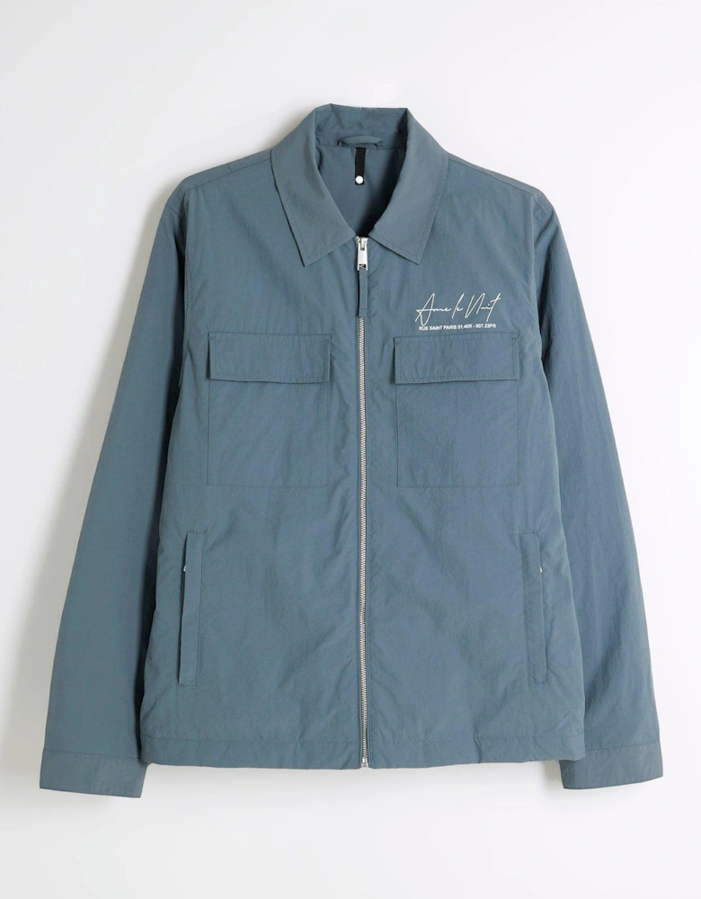 Logo Ripstop Padded Shacket - Light Blue