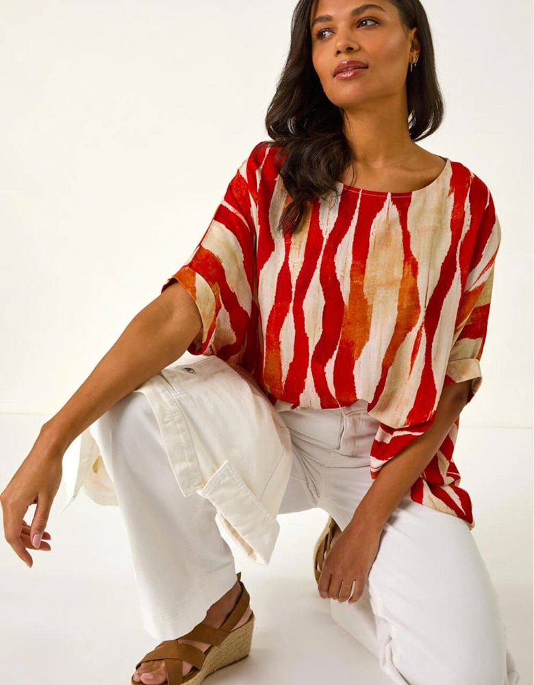 Abstract Buttoned Top - Red