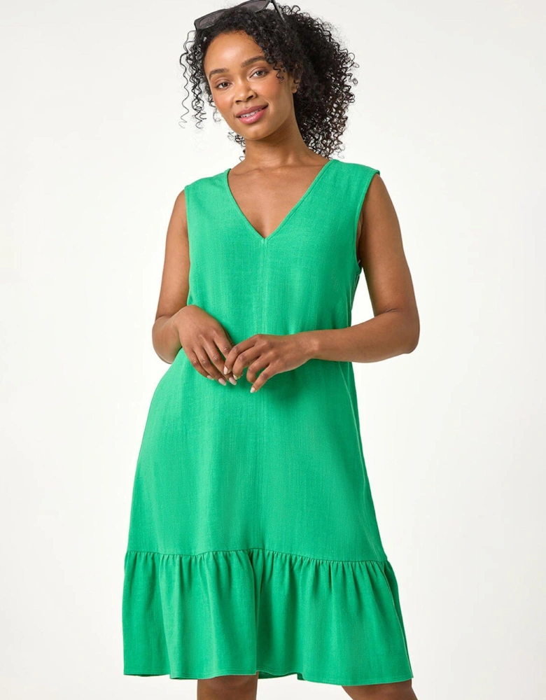 Petite Sleeveless Plain Frill Hem Dress - Green