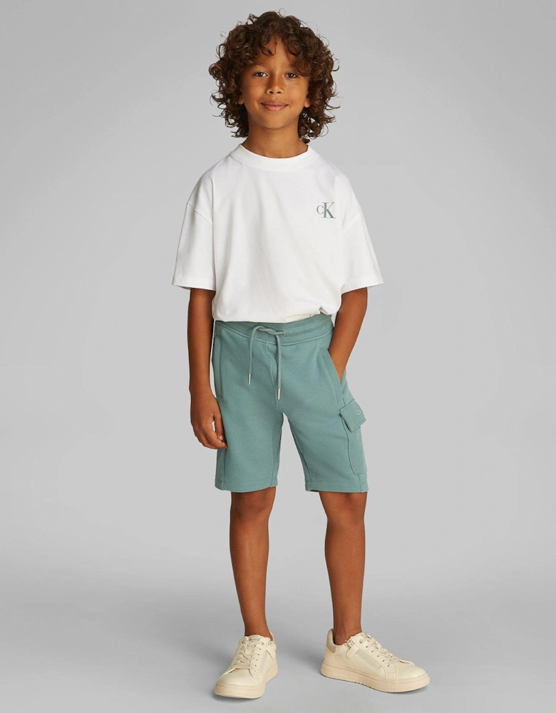 Boys Peached Terry Cargo Short - Green