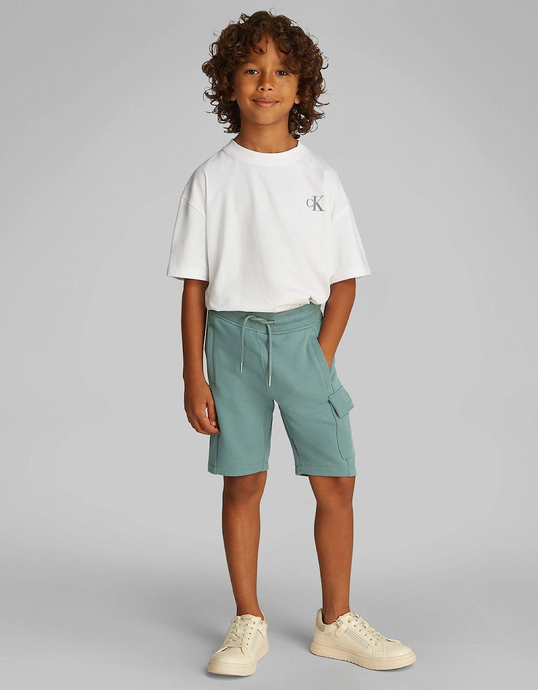 Boys Peached Terry Cargo Short - Green, 2 of 1
