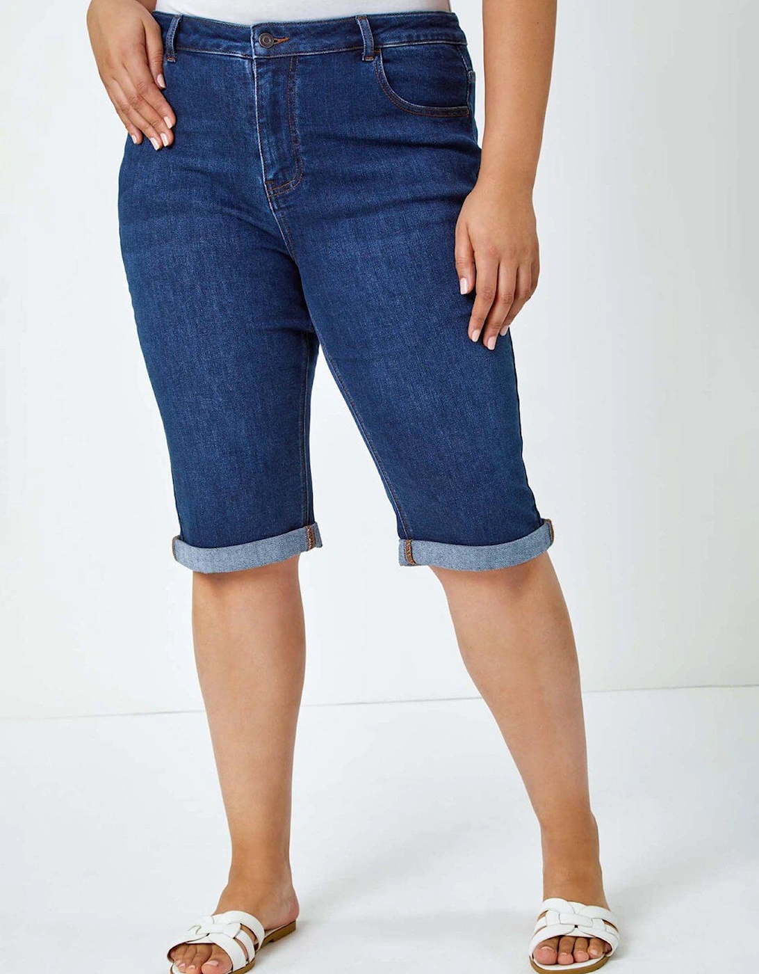 Curve Stretch Knee Length Denim Shorts, 2 of 1