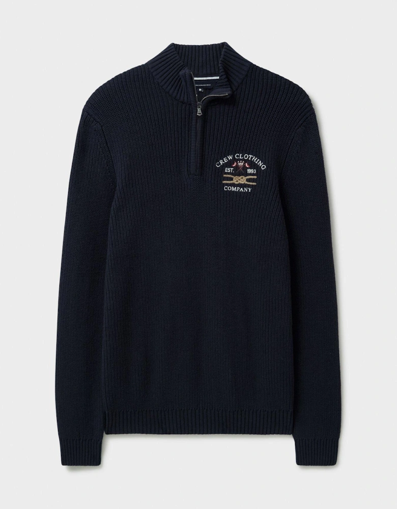 Crest Fleece Embroidered 1/4 Zip Knitted Jumper - Navy