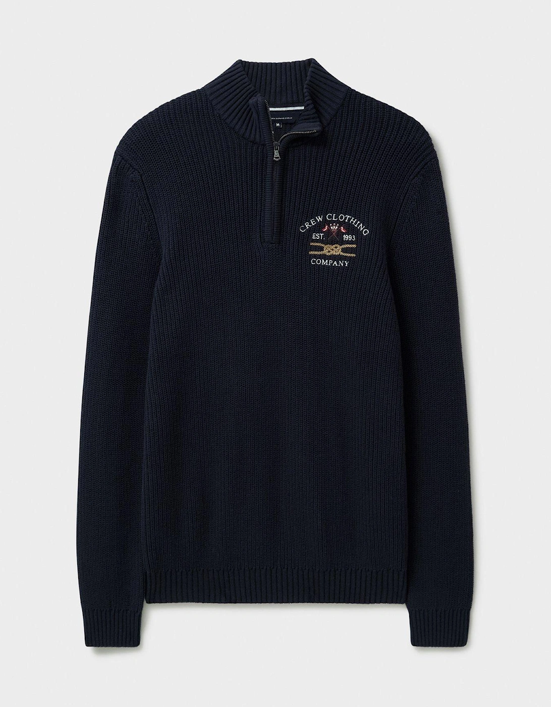 Crest Fleece Embroidered 1/4 Zip Knitted Jumper - Navy
