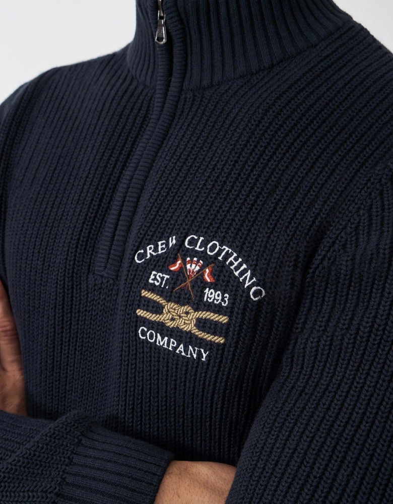 Crest Fleece Embroidered 1/4 Zip Knitted Jumper - Navy